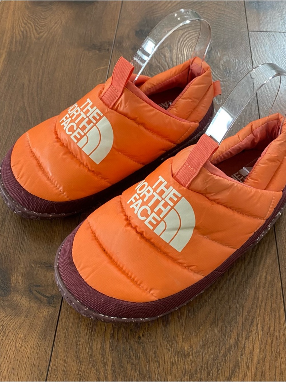 The North Face Nuptse Mule Orange Coral Purple Goose Down Slippers Women’s 6